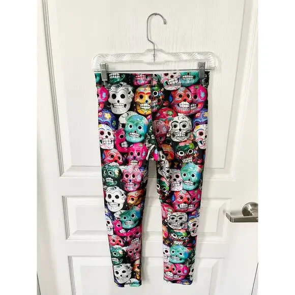 Terez Dia De Los Muertos Performance Cropped Skull Leggings Small - Picture 5 of 10